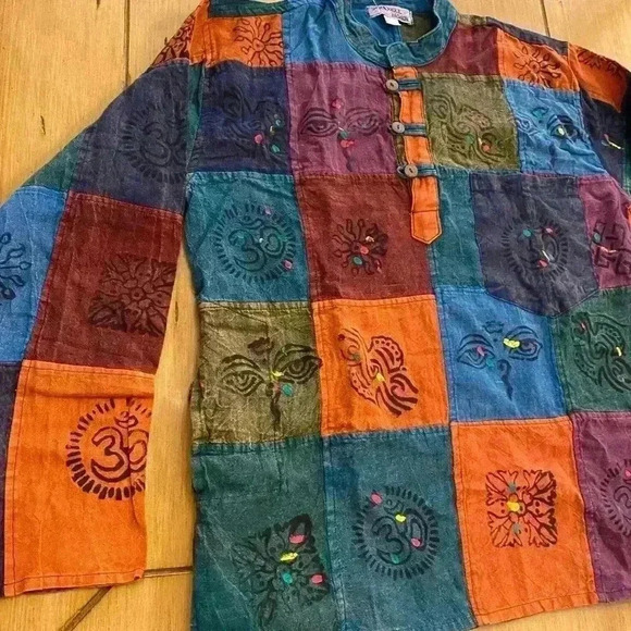 Shop Holic Women's Nepal Cotton Patchwork Handmade Shirt medium oversized - Picture 13 of 13